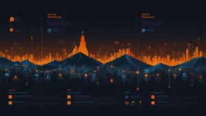 Схема алгоритма выживания проекта в социальных сетях с графиками и показателями вовлеченности
