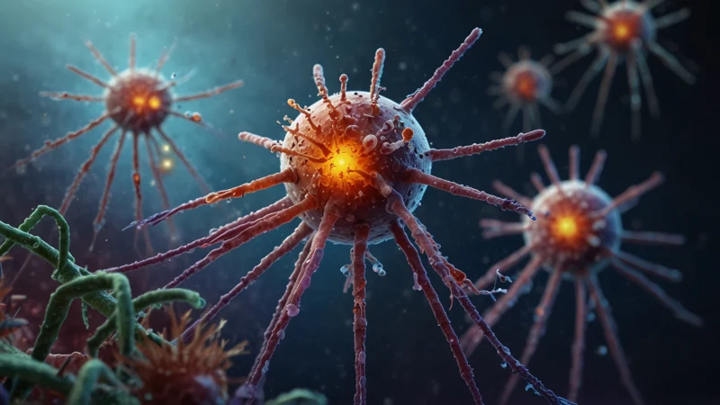 Микроскопическое изображение бактериофагов, атакующих бактерии Cutibacterium acnes на поверхности кожи